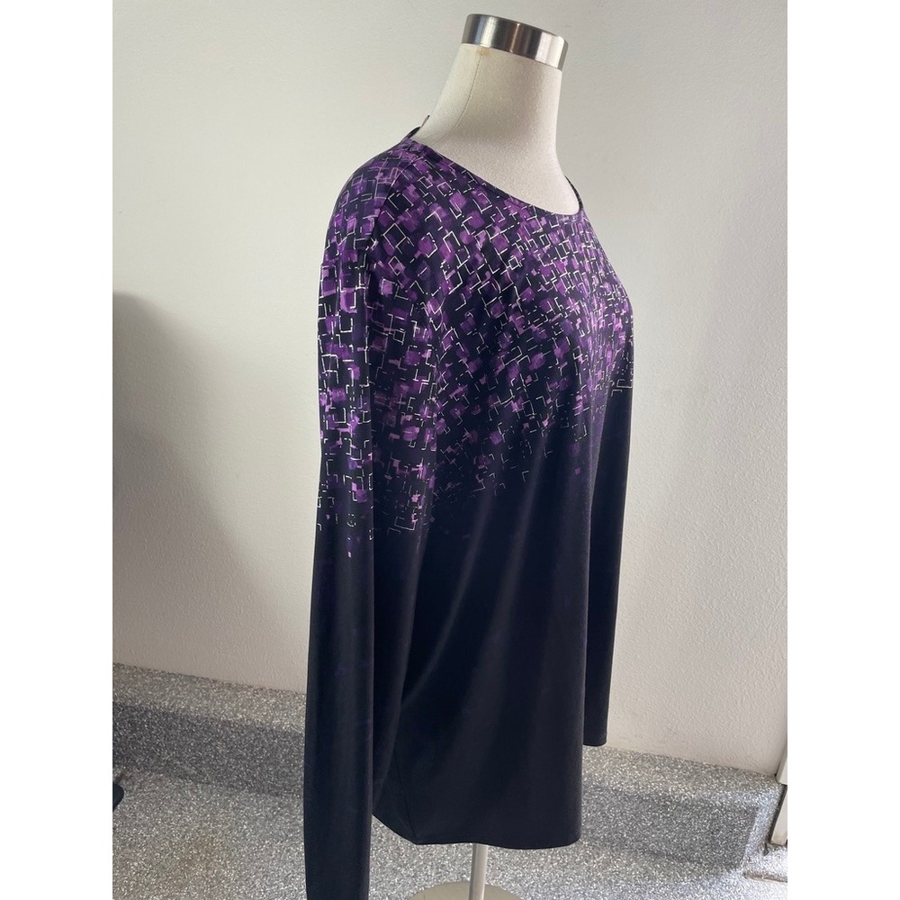 Susan Graver Womens Plus 3X Liquid Knit Purple Geometric Tunic Top Long Sleeve - Picture 6 of 8